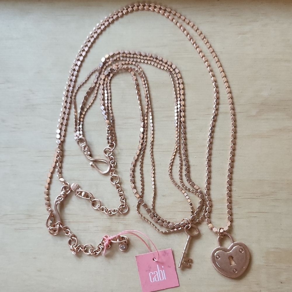 CAbi Rose Gold Heart and Key Necklace NEW WITH TAGS